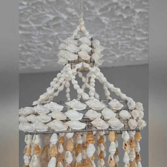 Vintage Chula Hanging Spiral Seashell Windchime Boho Beach Wedding Macrame - Picture 3 of 12